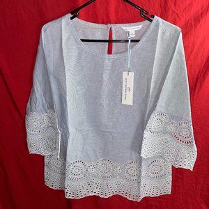 Southern Tide Ivy Light Blue Eyelet Blouse Top